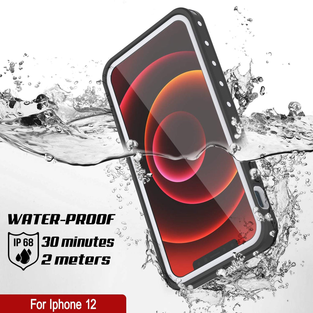 iPhone 12 Waterproof IP68 Case, Punkcase [White] [StudStar Series] [Slim Fit] [Dirtproof] (Color in image: Black)