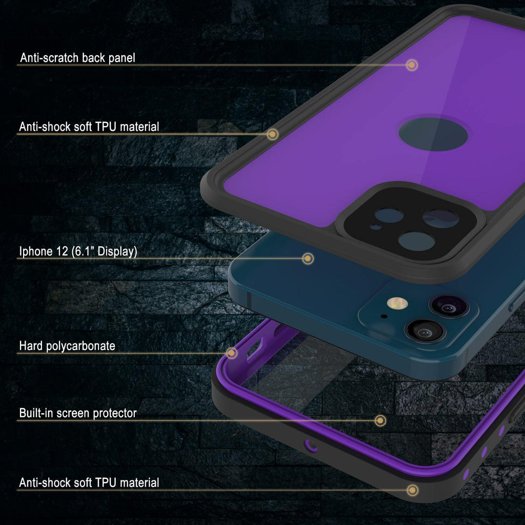 iPhone 12 Waterproof IP68 Case, Punkcase [Purple] [StudStar Series] [Slim Fit] [Dirtproof] (Color in image: Teal)