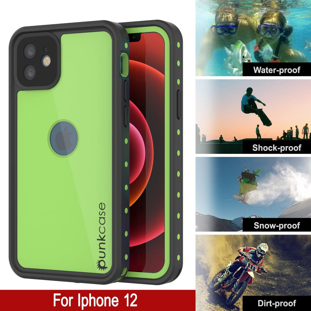 iPhone 12 Waterproof IP68 Case, Punkcase [Light green] [StudStar Series] [Slim Fit] [Dirtproof] (Color in image: Black)