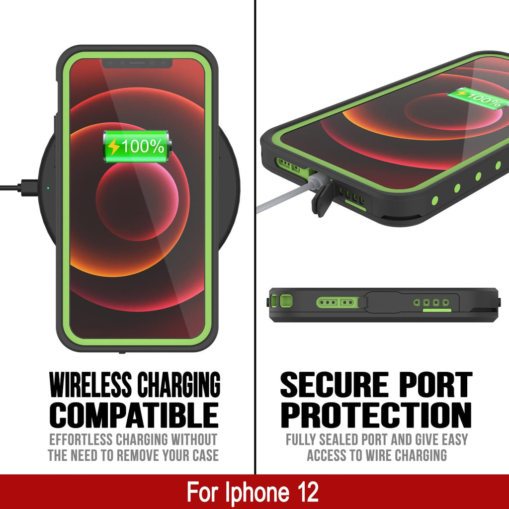iPhone 12 Waterproof IP68 Case, Punkcase [Light green] [StudStar Series] [Slim Fit] [Dirtproof] (Color in image: Red)
