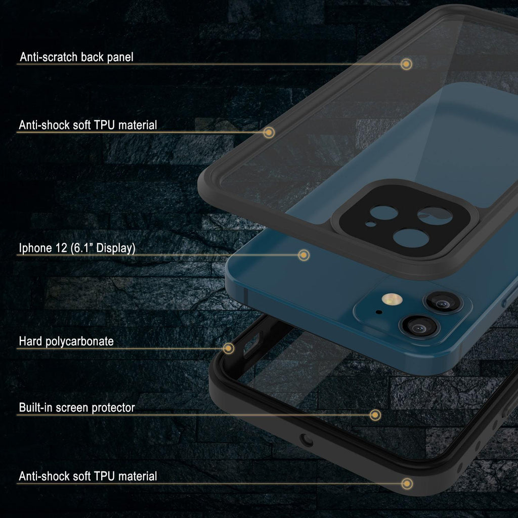 iPhone 12 Waterproof IP68 Case, Punkcase [Clear] [StudStar Series] [Slim Fit] [Dirtproof] (Color in image: Red)