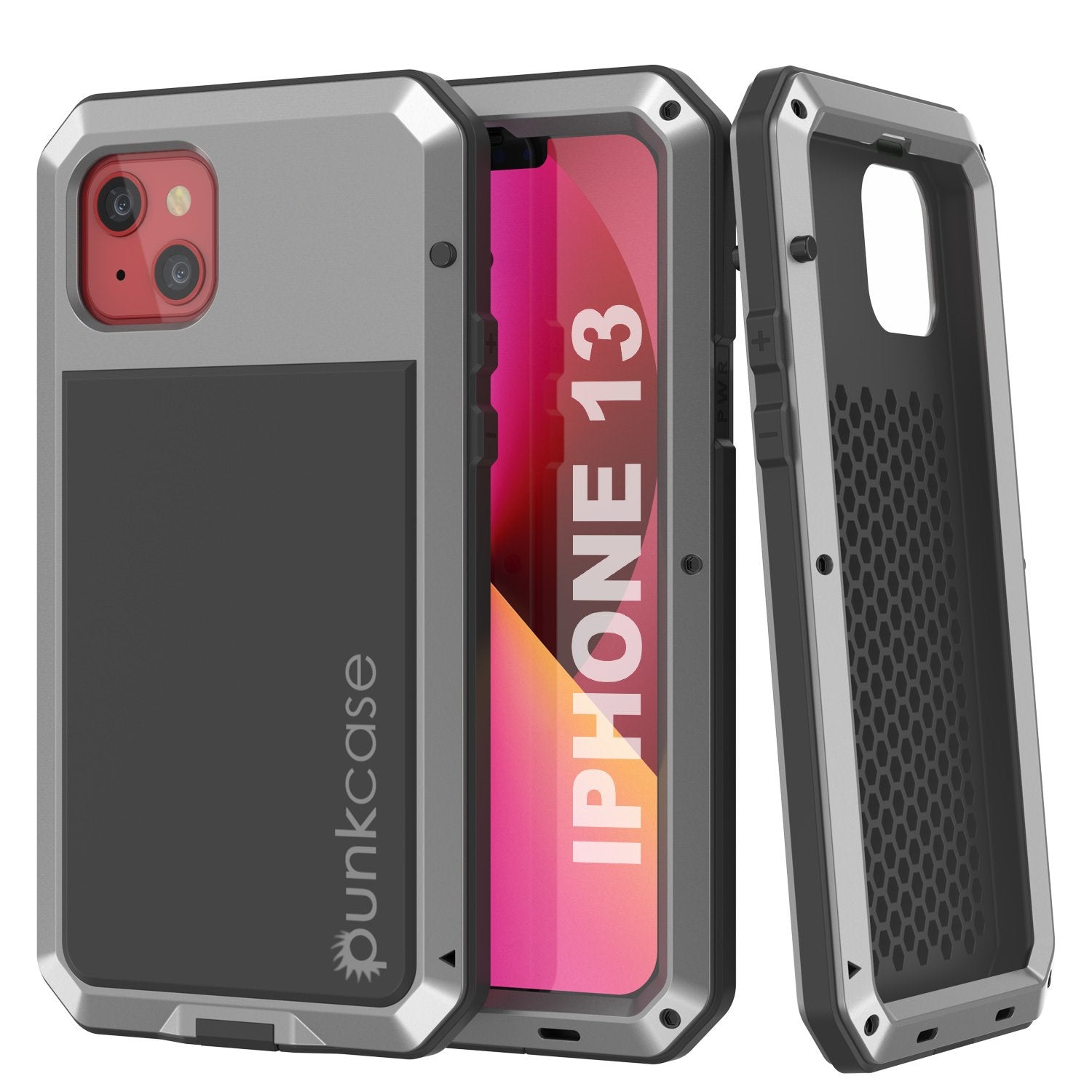 iPhone 13 Metal Case, Heavy Duty Military Grade Armor Cover [shock proof] Full Body Hard [Silver] (Color in image: Silver)