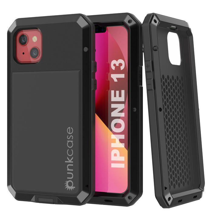 iPhone 13 Metal Case, Heavy Duty Military Grade Armor Cover [shock proof] Full Body Hard [Black] (Color in image: Black)