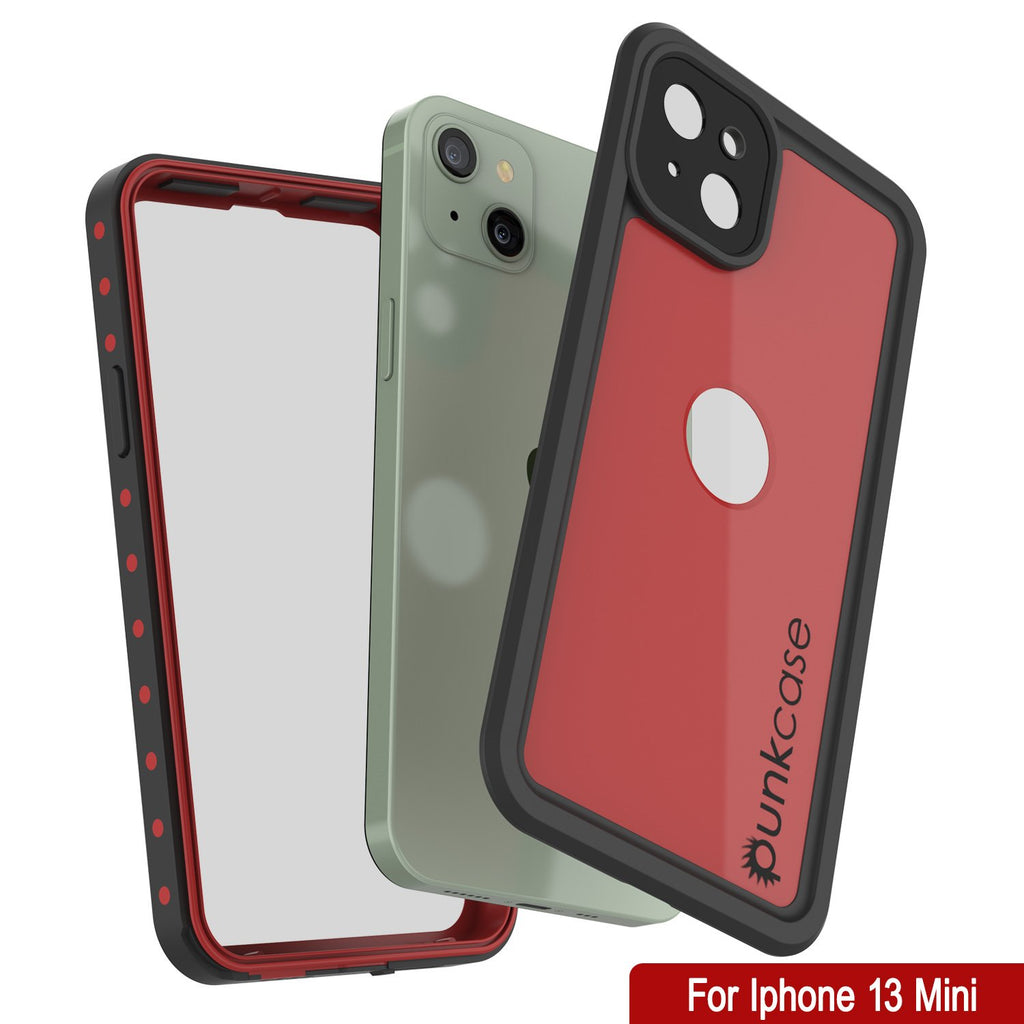 iPhone 13 Mini Waterproof IP68 Case, Punkcase [Red] [StudStar Series] [Slim Fit] (Color in image: Black)