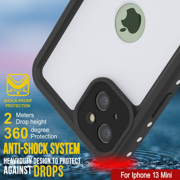 iPhone 13 Mini Waterproof IP68 Case, Punkcase [White] [StudStar Series] [Slim Fit] [Dirtproof] (Color in image: Black)