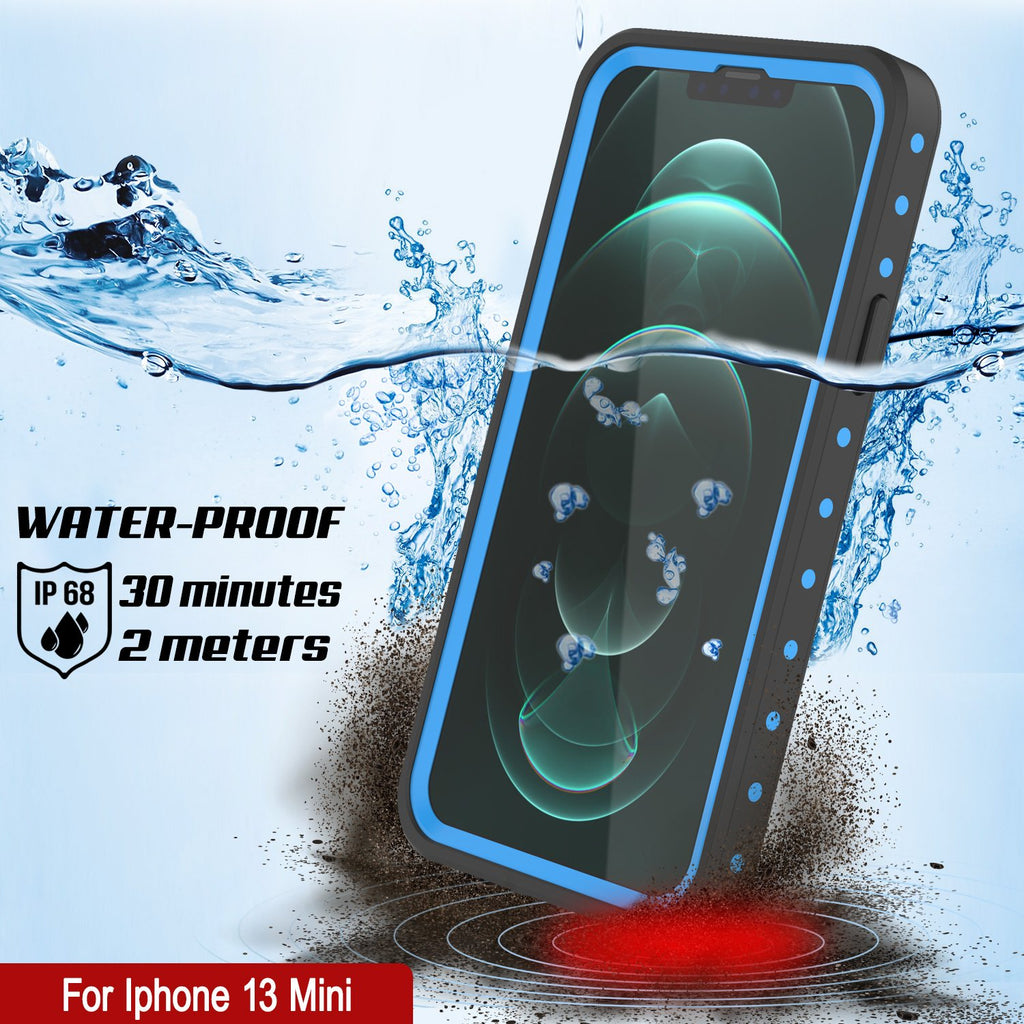 iPhone 13 Mini Waterproof IP68 Case, Punkcase [Light blue] [StudStar Series] [Slim Fit] [Dirtproof] (Color in image: Clear)