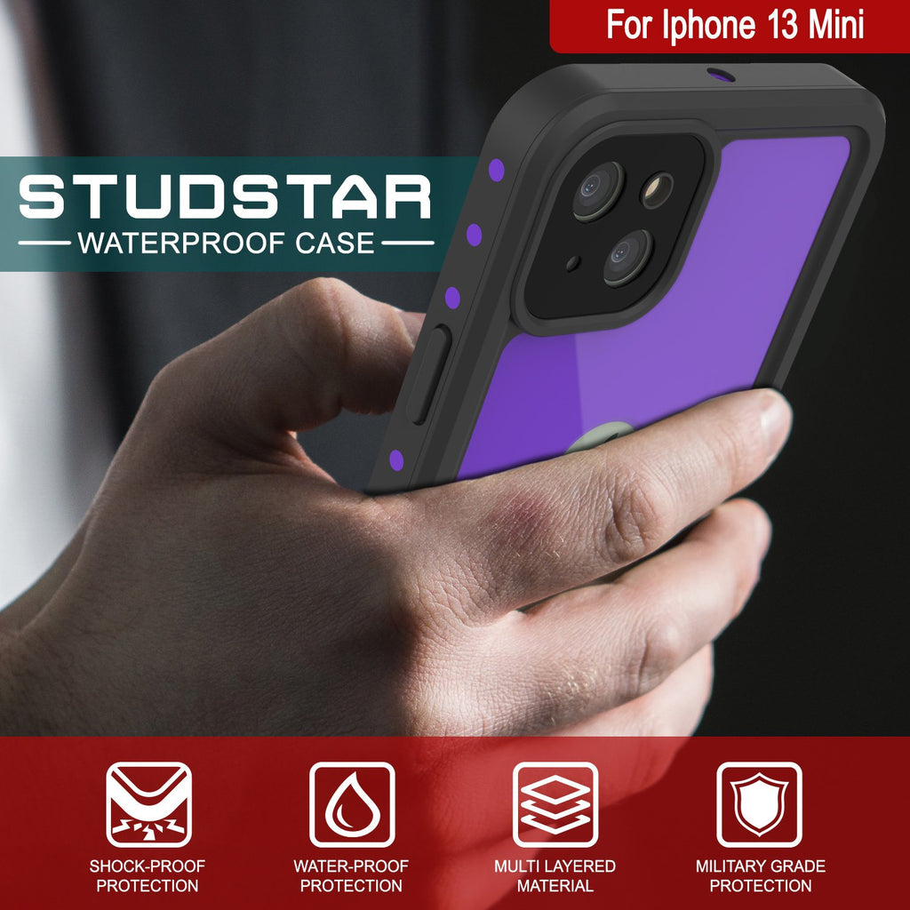iPhone 13 Mini Waterproof IP68 Case, Punkcase [Purple] [StudStar Series] [Slim Fit] [Dirtproof] (Color in image: Teal)