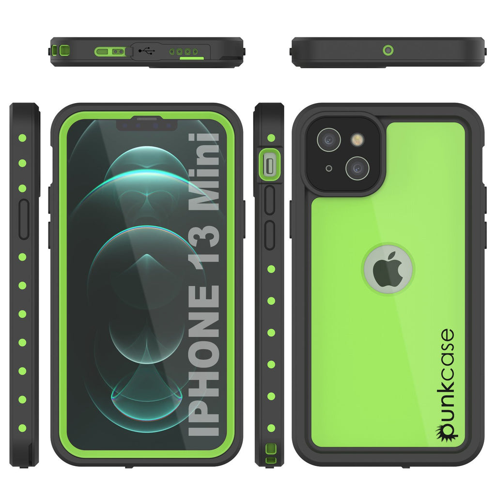 iPhone 13 Mini Waterproof IP68 Case, Punkcase [Light green] [StudStar Series] [Slim Fit] [Dirtproof] (Color in image: Black)
