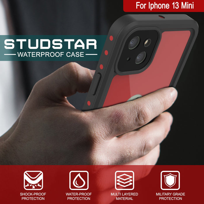 iPhone 13 Mini Waterproof IP68 Case, Punkcase [Red] [StudStar Series] [Slim Fit] (Color in image: Pink)