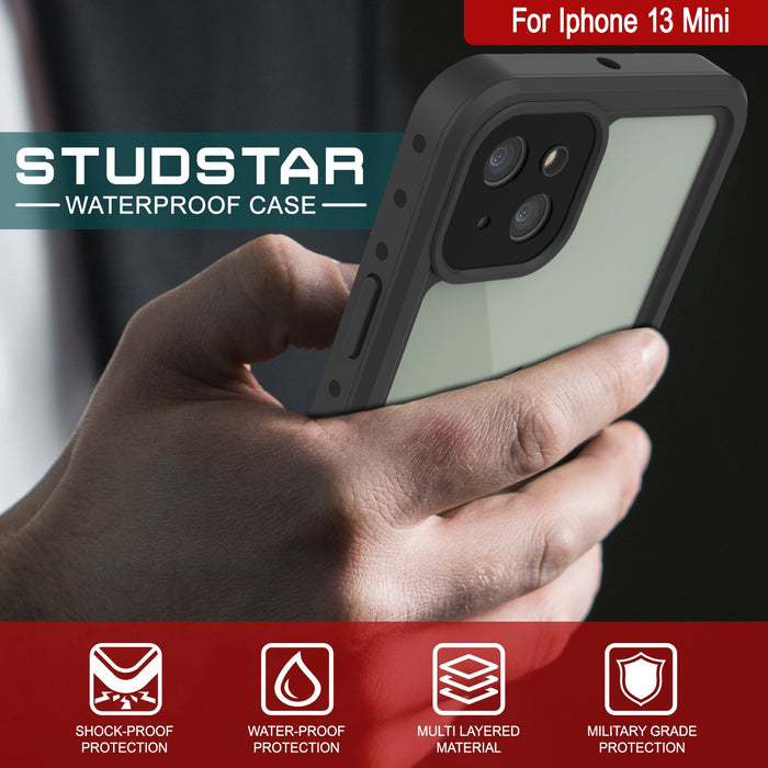 iPhone 13 Mini Waterproof IP68 Case, Punkcase [Clear] [StudStar Series] [Slim Fit] [Dirtproof] (Color in image: Red)