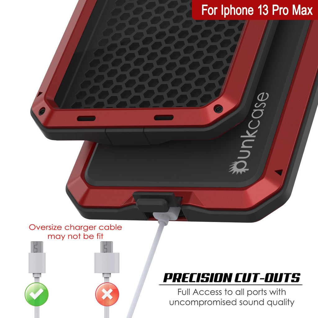 iPhone 13 Pro Max Metal Case, Heavy Duty Military Grade Armor Cover [shock proof] Full Body Hard [Red] 