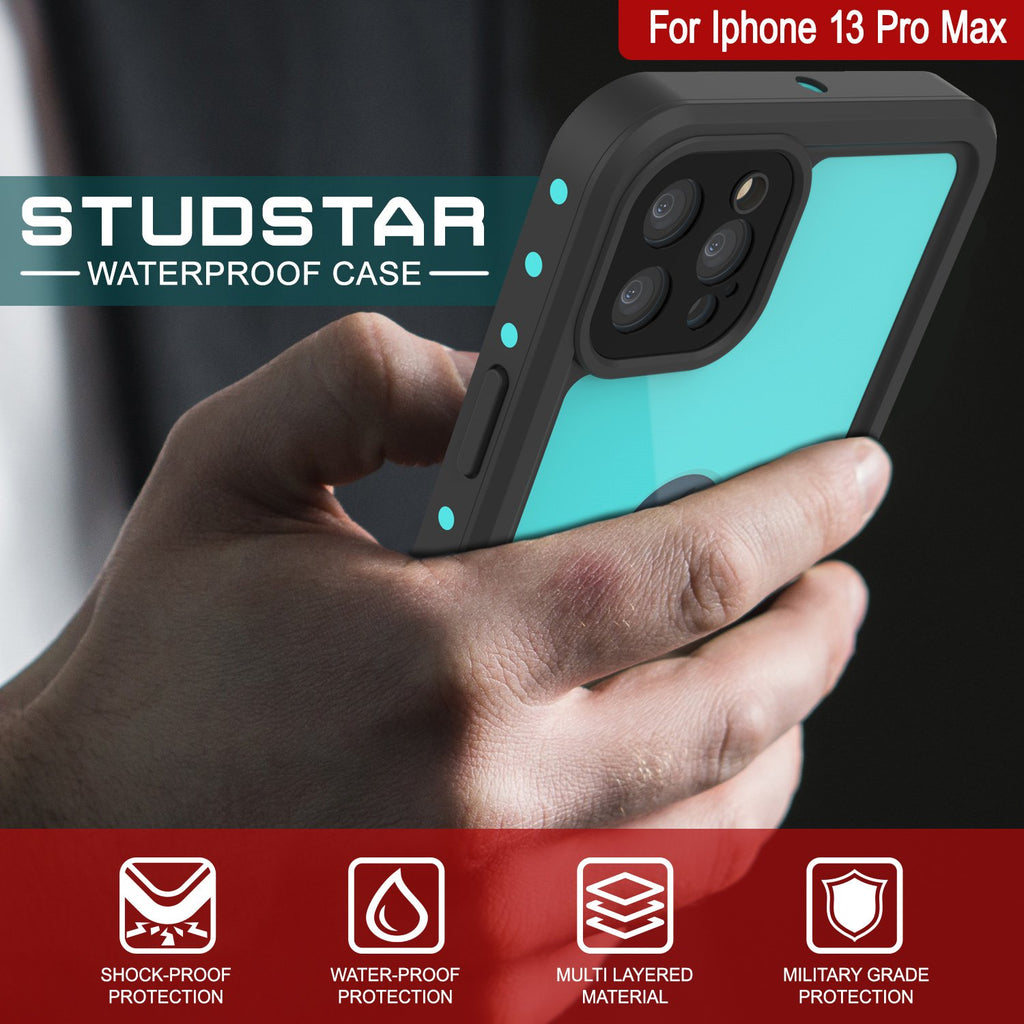 iPhone 13 Pro Max Waterproof IP68 Case, Punkcase [Teal] [StudStar Series] [Slim Fit] (Color in image: Pink)