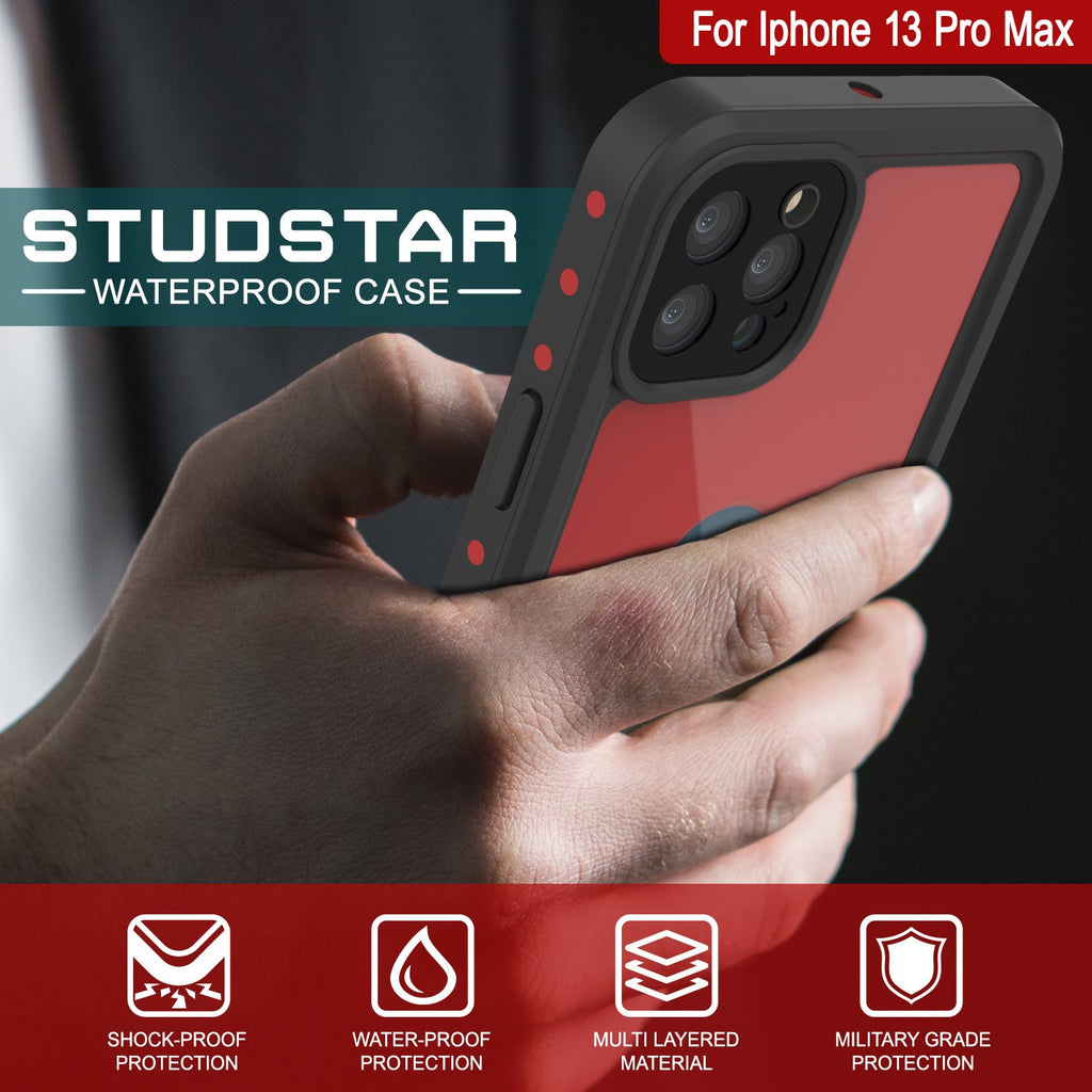 iPhone 13 Pro Max Waterproof IP68 Case, Punkcase [Red] [StudStar Series] [Slim Fit] (Color in image: Pink)