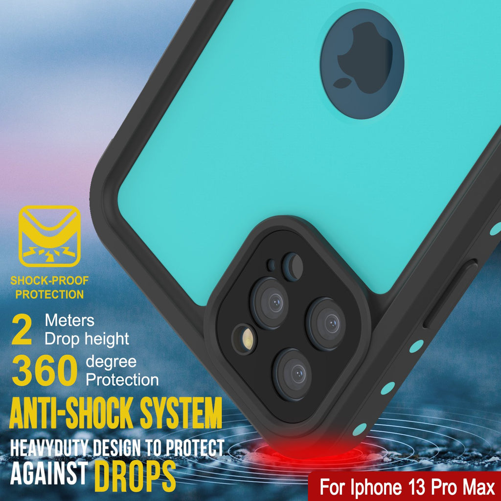 iPhone 13 Pro Max Waterproof IP68 Case, Punkcase [Teal] [StudStar Series] [Slim Fit] (Color in image: Red)