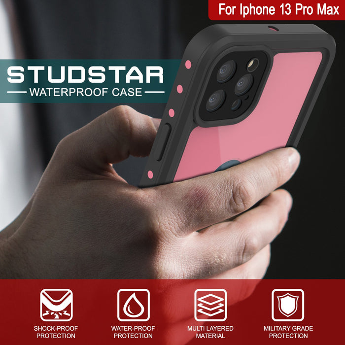 iPhone 13 Pro Max Waterproof IP68 Case, Punkcase [Pink] [StudStar Series] [Slim Fit] [Dirtproof] (Color in image: Black)