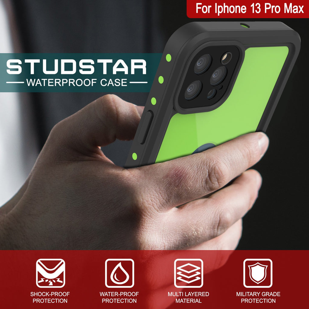 iPhone 13 Pro Max Waterproof IP68 Case, Punkcase [Light green] [StudStar Series] [Slim Fit] [Dirtproof] (Color in image: Pink)