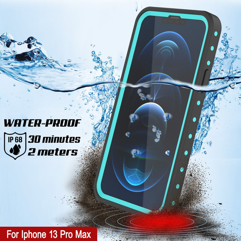 iPhone 13 Pro Max Waterproof IP68 Case, Punkcase [Teal] [StudStar Series] [Slim Fit] (Color in image: Black)