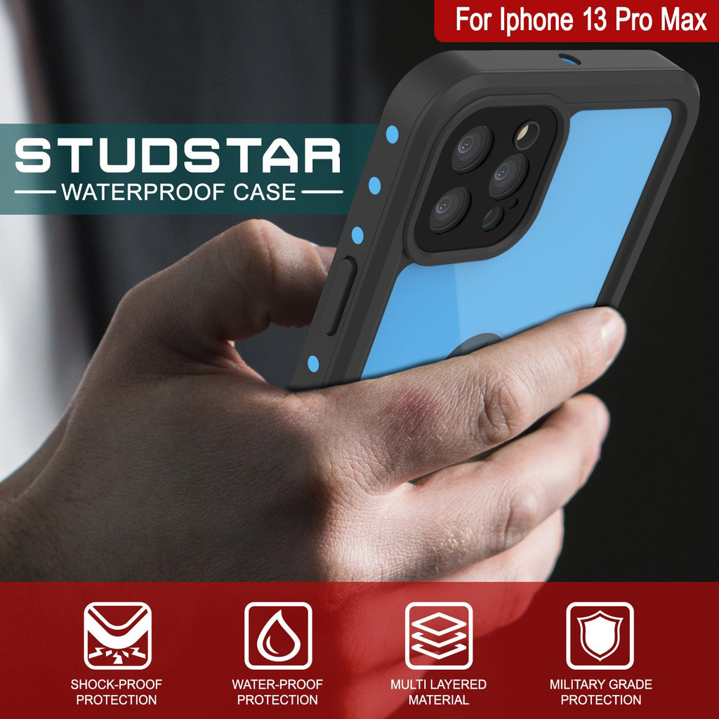 iPhone 13 Pro Max Waterproof IP68 Case, Punkcase [Light blue] [StudStar Series] [Slim Fit] [Dirtproof] (Color in image: White)