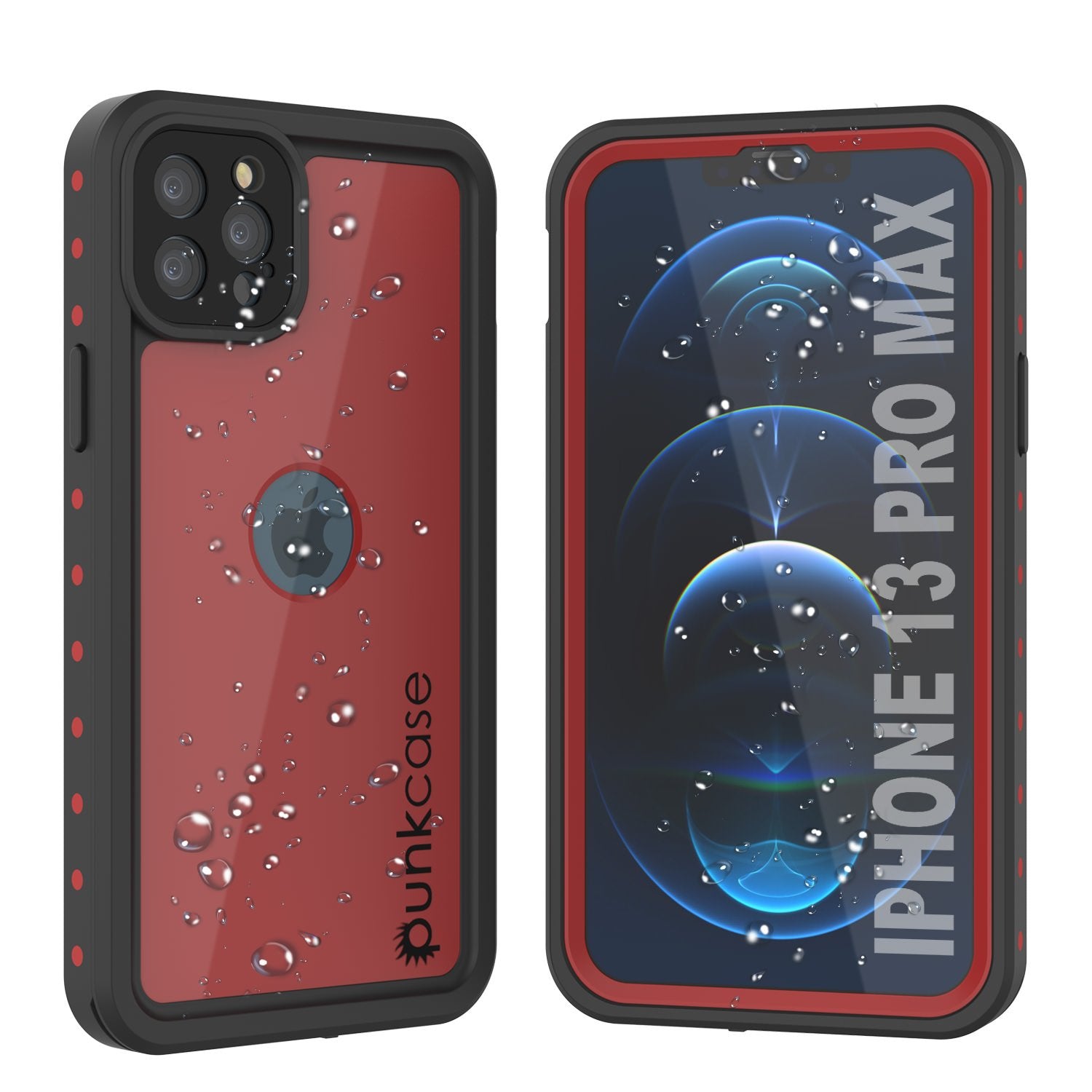 iPhone 13 Pro Max Waterproof IP68 Case, Punkcase [Red] [StudStar Series] [Slim Fit] (Color in image: Red)