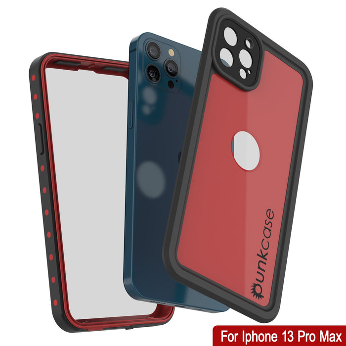 iPhone 13 Pro Max Waterproof IP68 Case, Punkcase [Red] [StudStar Series] [Slim Fit] (Color in image: Black)