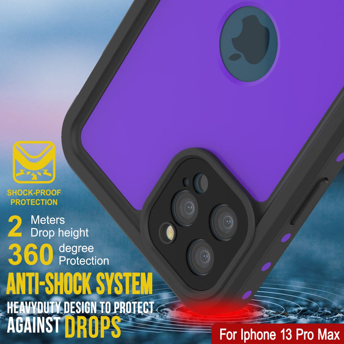 iPhone 13 Pro Max Waterproof IP68 Case, Punkcase [Purple] [StudStar Series] [Slim Fit] [Dirtproof] (Color in image: Clear)