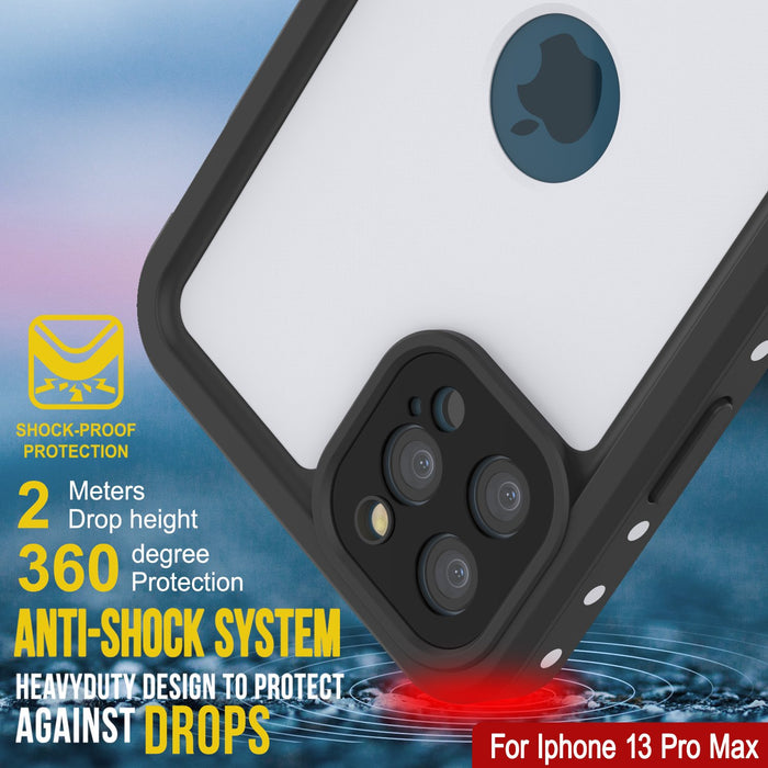 iPhone 13 Pro Max Waterproof IP68 Case, Punkcase [White] [StudStar Series] [Slim Fit] [Dirtproof] (Color in image: Black)