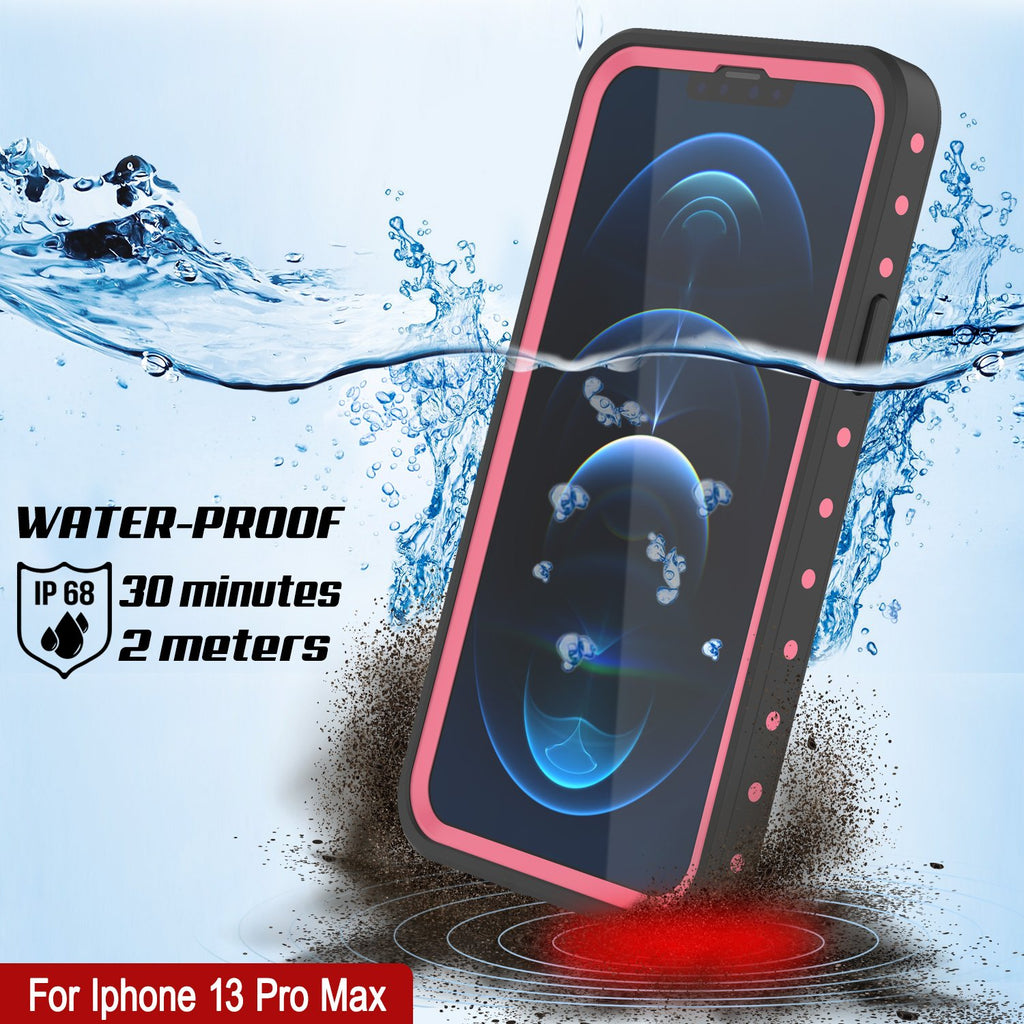 iPhone 13 Pro Max Waterproof IP68 Case, Punkcase [Pink] [StudStar Series] [Slim Fit] [Dirtproof] (Color in image: White)