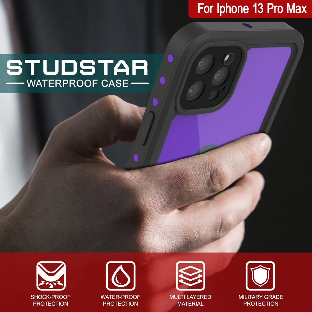 iPhone 13 Pro Max Waterproof IP68 Case, Punkcase [Purple] [StudStar Series] [Slim Fit] [Dirtproof] (Color in image: Teal)
