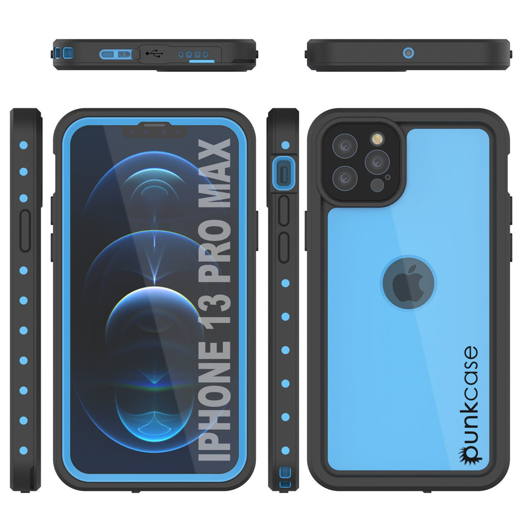 iPhone 13 Pro Max Waterproof IP68 Case, Punkcase [Light blue] [StudStar Series] [Slim Fit] [Dirtproof] (Color in image: Red)