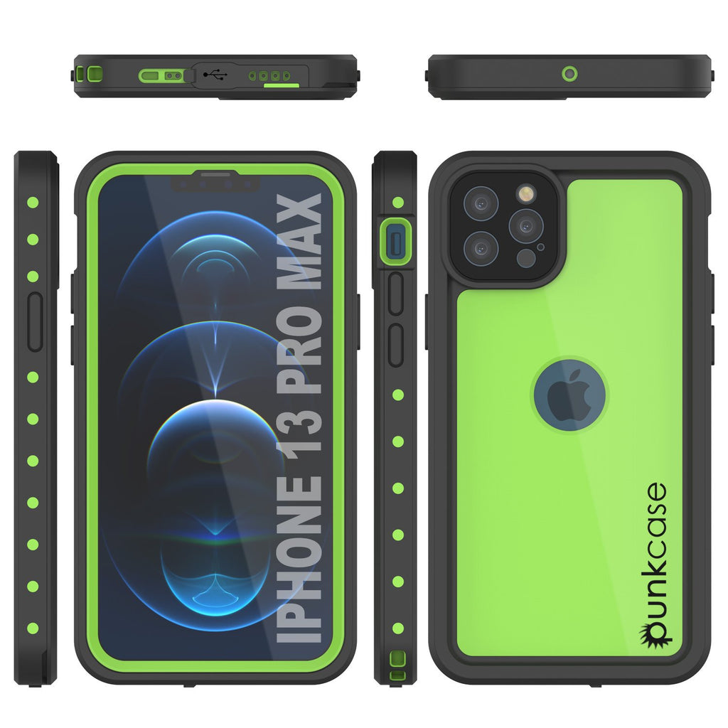 iPhone 13 Pro Max Waterproof IP68 Case, Punkcase [Light green] [StudStar Series] [Slim Fit] [Dirtproof] (Color in image: Black)