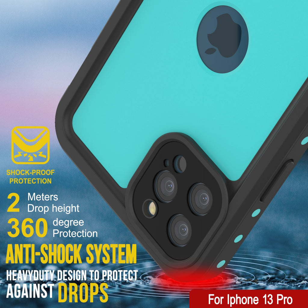 iPhone 13 Pro Waterproof IP68 Case, Punkcase [Teal] [StudStar Series] [Slim Fit] (Color in image: Red)