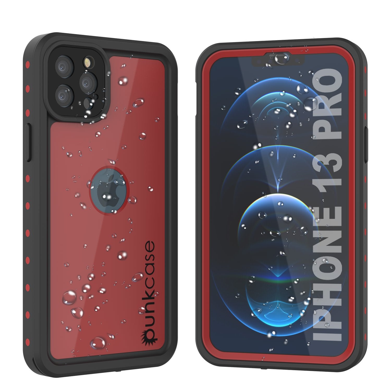 iPhone 13 Pro Waterproof IP68 Case, Punkcase [Red] [StudStar Series] [Slim Fit] (Color in image: Red)