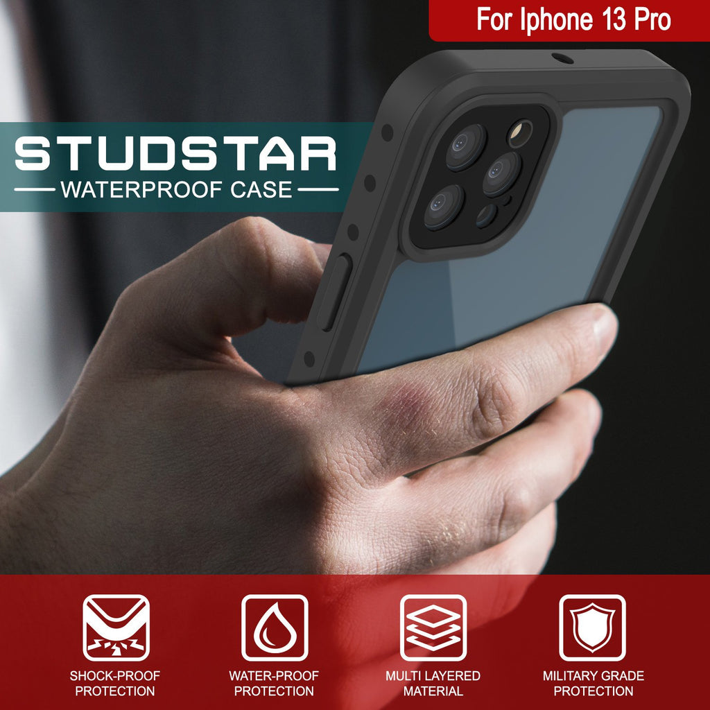 iPhone 13 Pro Waterproof IP68 Case, Punkcase [Clear] [StudStar Series] [Slim Fit] [Dirtproof] (Color in image: Red)