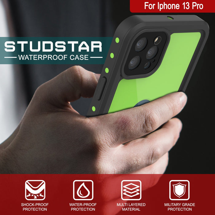 iPhone 13 Pro Waterproof IP68 Case, Punkcase [Light green] [StudStar Series] [Slim Fit] [Dirtproof] (Color in image: Pink)