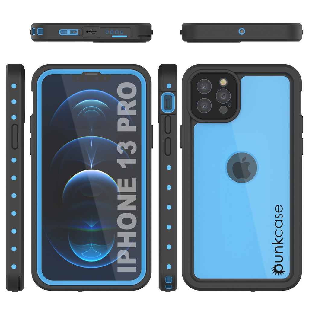 iPhone 13 Pro Waterproof IP68 Case, Punkcase [Light blue] [StudStar Series] [Slim Fit] [Dirtproof] (Color in image: Red)