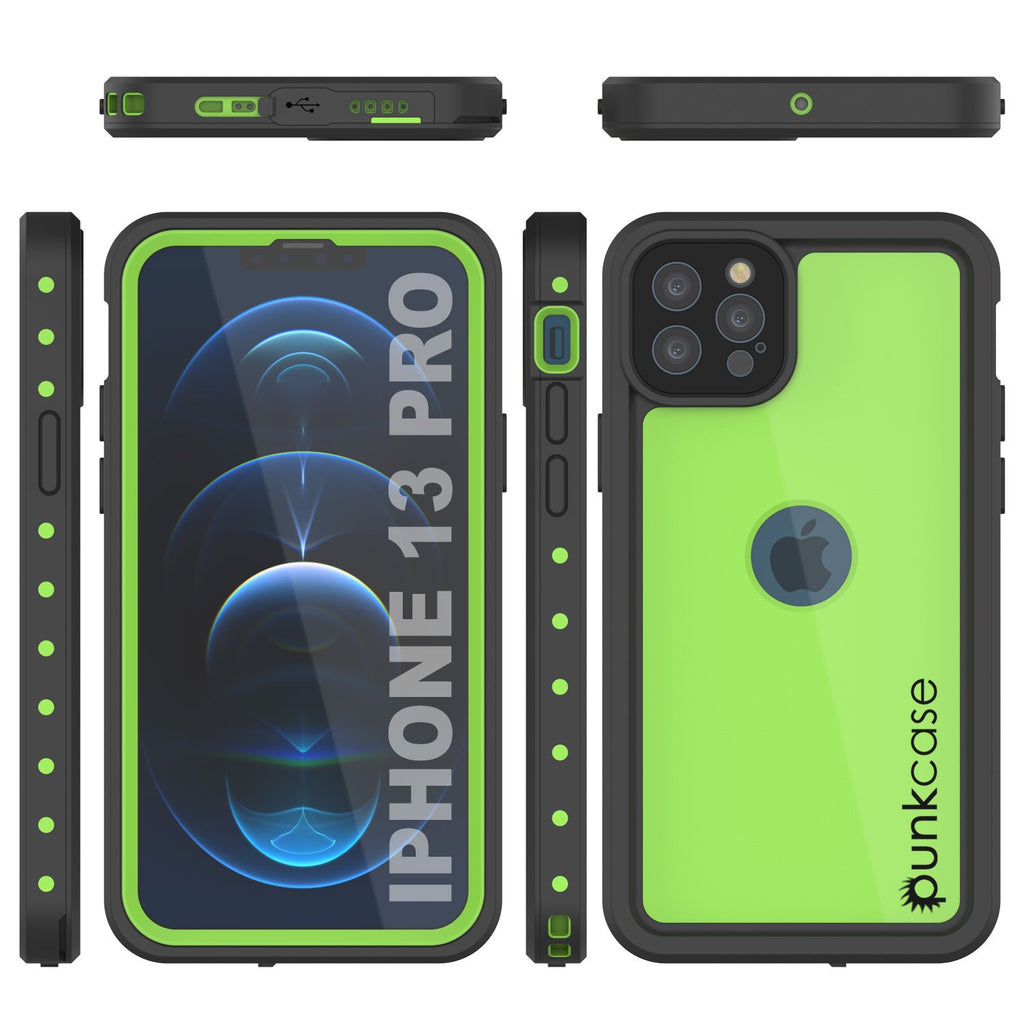 iPhone 13 Pro Waterproof IP68 Case, Punkcase [Light green] [StudStar Series] [Slim Fit] [Dirtproof] (Color in image: Black)