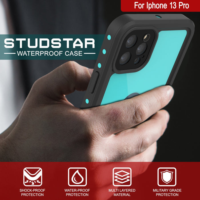 iPhone 13 Pro Waterproof IP68 Case, Punkcase [Teal] [StudStar Series] [Slim Fit] (Color in image: Pink)
