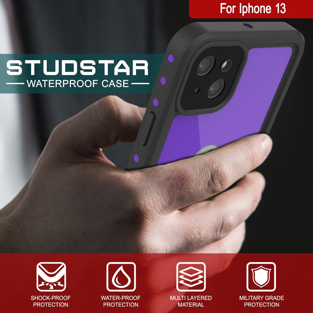 iPhone 13 Waterproof IP68 Case, Punkcase [Purple] [StudStar Series] [Slim Fit] [Dirtproof] (Color in image: Teal)