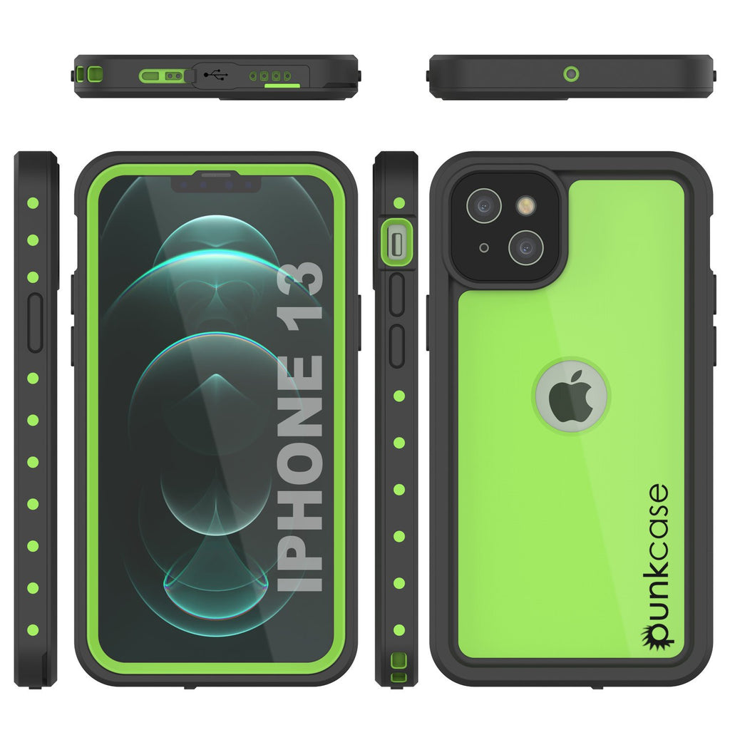 iPhone 13 Waterproof IP68 Case, Punkcase [Light green] [StudStar Series] [Slim Fit] [Dirtproof] (Color in image: Black)