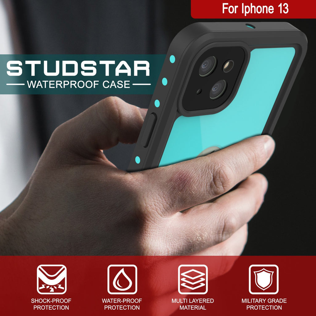 iPhone 13 Waterproof IP68 Case, Punkcase [Teal] [StudStar Series] [Slim Fit] (Color in image: Pink)