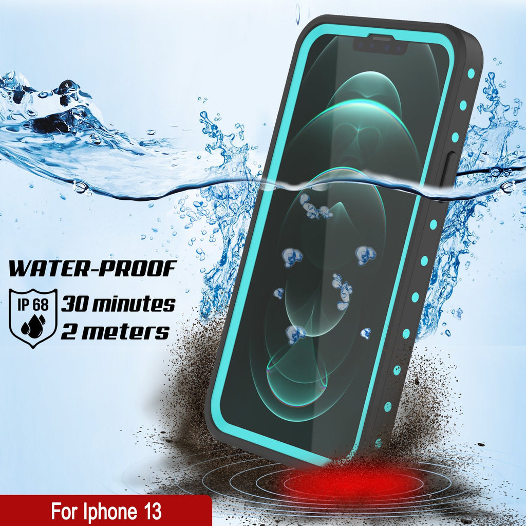 iPhone 13 Waterproof IP68 Case, Punkcase [Teal] [StudStar Series] [Slim Fit] (Color in image: Black)