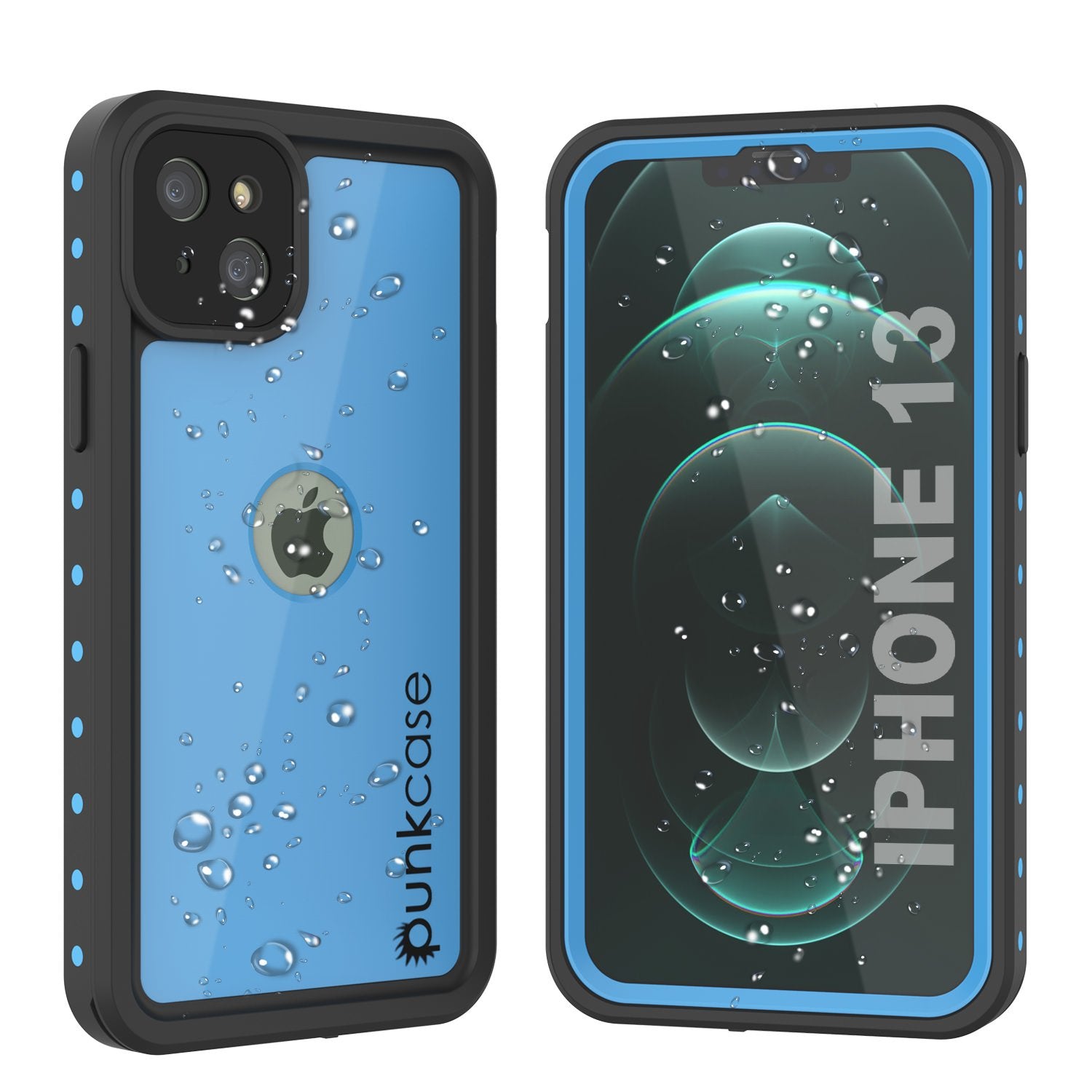 iPhone 13 Waterproof IP68 Case, Punkcase [Light blue] [StudStar Series] [Slim Fit] [Dirtproof] (Color in image: Light Blue)