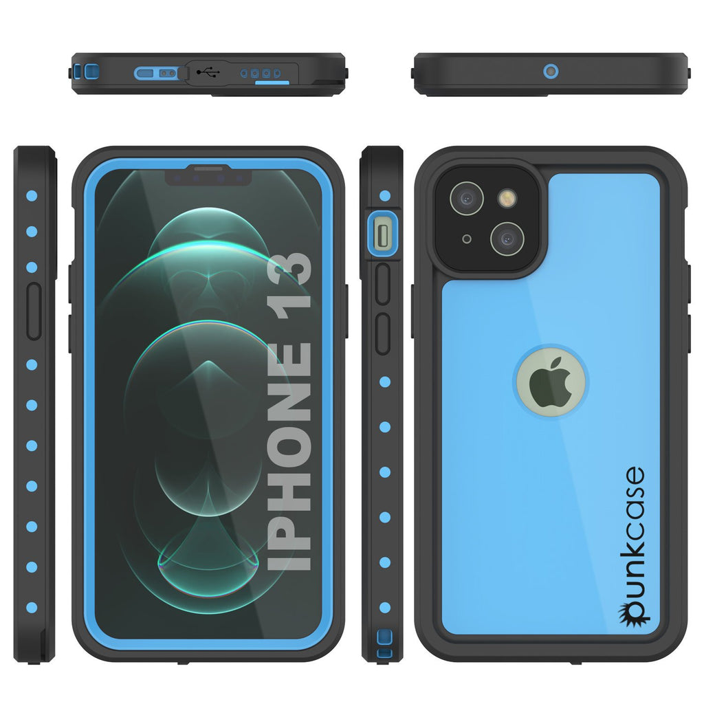 iPhone 13 Waterproof IP68 Case, Punkcase [Light blue] [StudStar Series] [Slim Fit] [Dirtproof] (Color in image: Red)