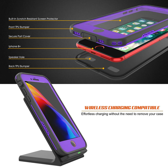 iPhone 7+ Plus Waterproof Case, Punkcase SpikeStar Purple Series | Thin Fit 6.6ft Underwater IP68 (Color in image: pink)