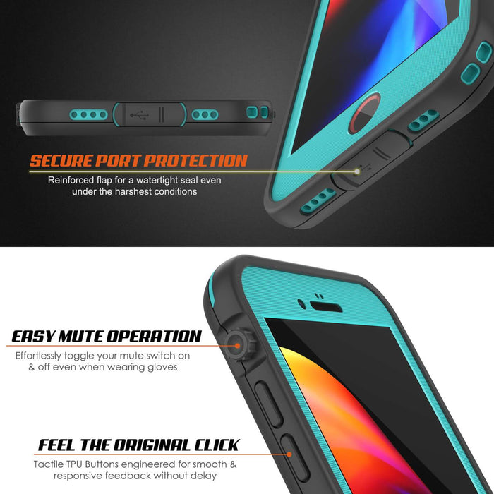 iPhone 7+ Plus Waterproof Case, Punkcase SpikeStar Teal Series | Thin Fit 6.6ft Underwater IP68 (Color in image: white)