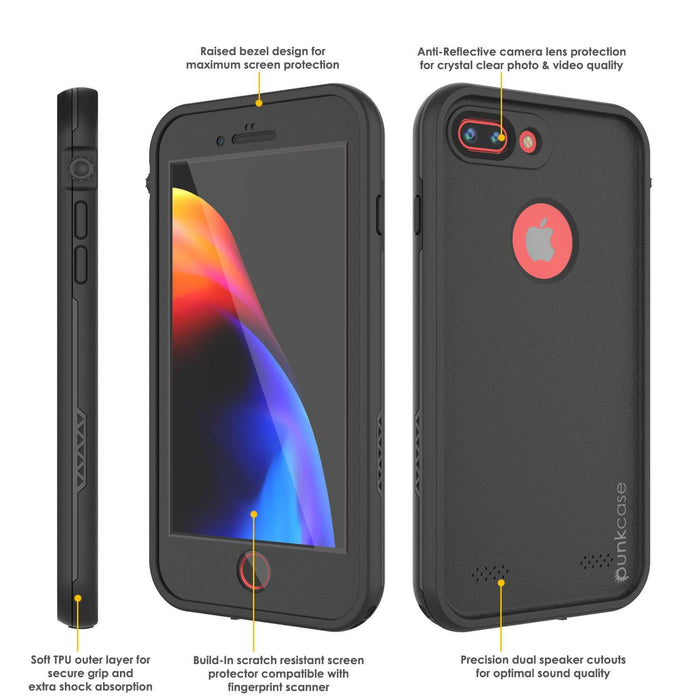iPhone 8+ Plus Waterproof Case, Punkcase SpikeStar Black Series | Thin Fit 6.6ft Underwater IP68 (Color in image: pink)