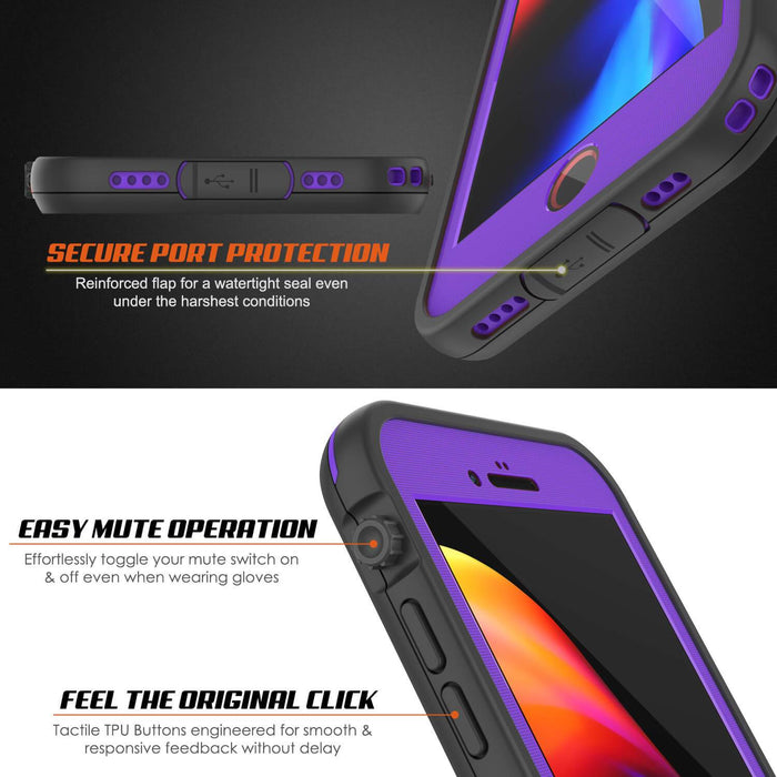 iPhone 8+ Plus Waterproof Case, Punkcase SpikeStar Purple Series | Thin Fit 6.6ft Underwater IP68 (Color in image: white)
