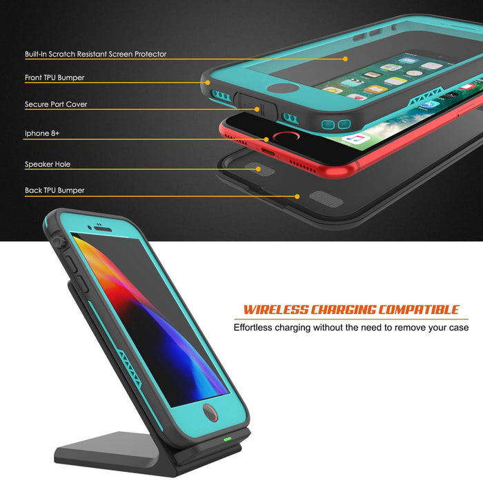 iPhone 8+ Plus Waterproof Case, Punkcase SpikeStar Teal Series | Thin Fit 6.6ft Underwater IP68 (Color in image: pink)