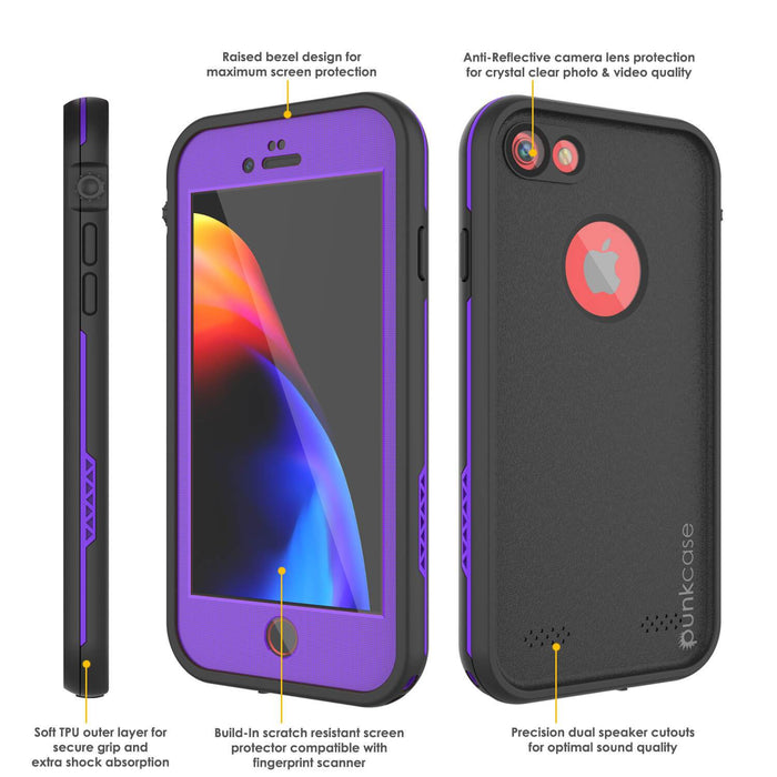 iPhone 8 Waterproof Case, Punkcase SpikeStar Purple Series | Thin Fit 6.6ft Underwater IP68 (Color in image: light blue)