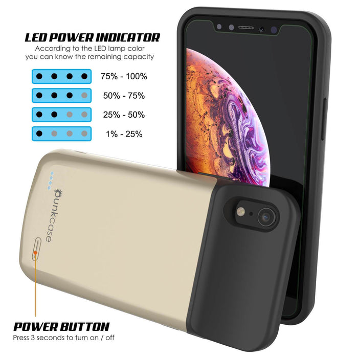 iPhone 11 Pro Max Battery Case, PunkJuice 5000mAH Fast Charging Power Bank W/ Screen Protector | [Gold] (Color in image: black)